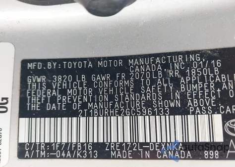 2016 Toyota Corolla Le from USA, damaged, VIN 2T1BURHE2GC596133